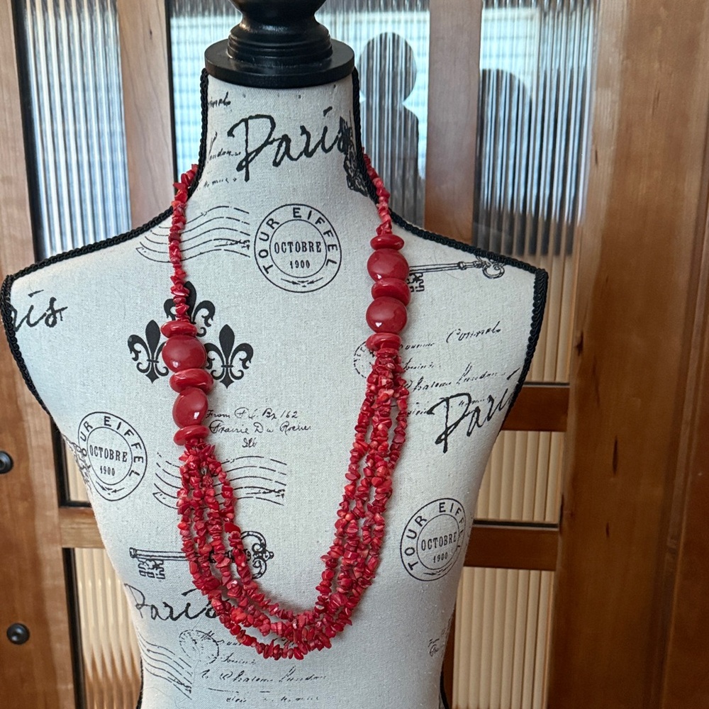 Chico's Vibrant Coral Multi-Strand Necklace